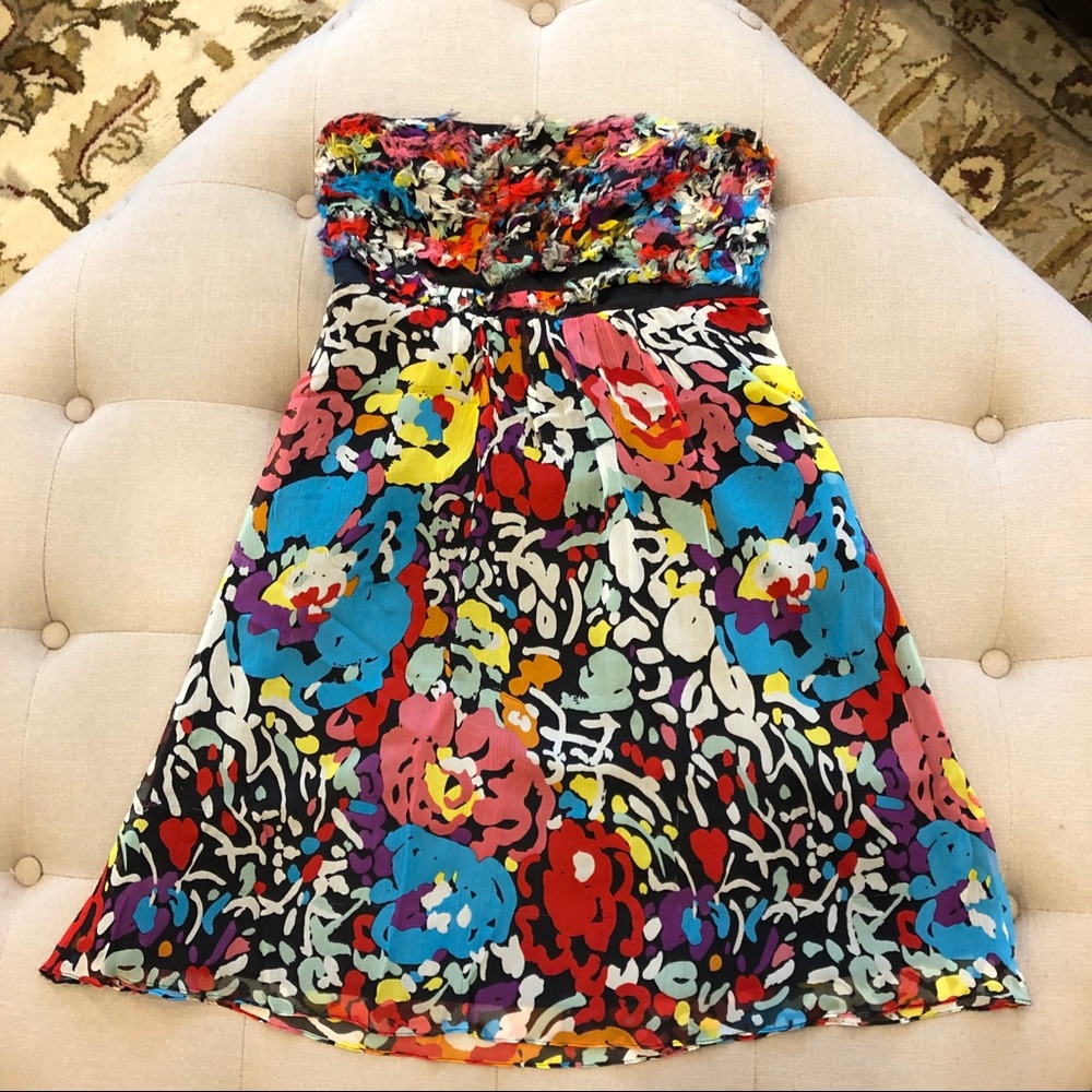 Betsey Johnson Floral Strapless Dress Sz 2 - Picture 1 of 6